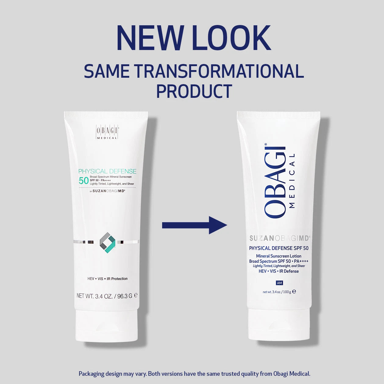 SUZANOBAGIMD Physical defense SPF 50 Mineral Sunscreen new look, same transformational product packaging transition image